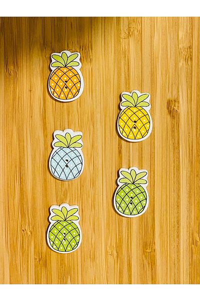 Kartopu Decorative Painted Wooden Pineapple Shaped Ornamental Button 30 X 20 Mm. Pack of 5. Mix. V2.