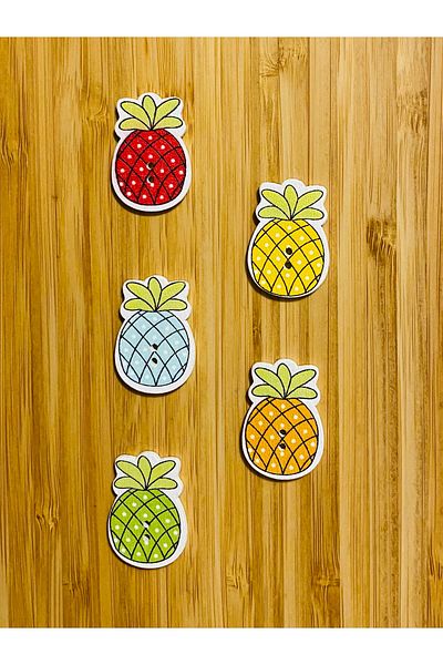 Kartopu Decorative Painted Wooden Pineapple Shaped Sew-on Ornamental Button 30 x 20 mm. Pack of 5. Mix. V1.