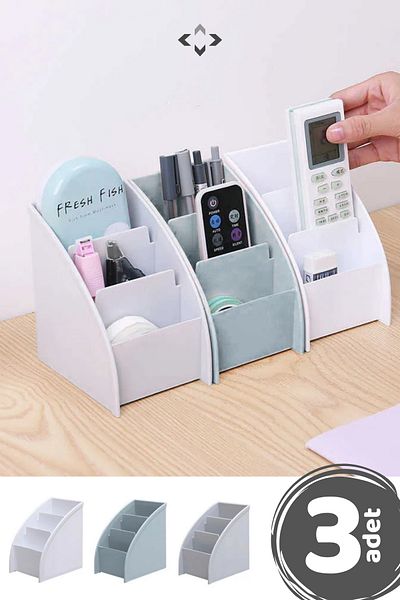 LİGROUND Tryplex 3 Pieces 3-Compartment Colorful Multi-Purpose Desktop Organizer - Pen Holder - Makeup 202 Organizer