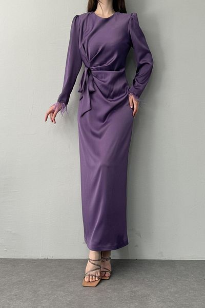 lizge giyim SLEEVE FRINGED SATIN DRESS