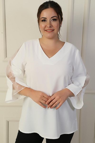 By Saygı Bluză din crepon din organza cu decolteu în V - Model BB