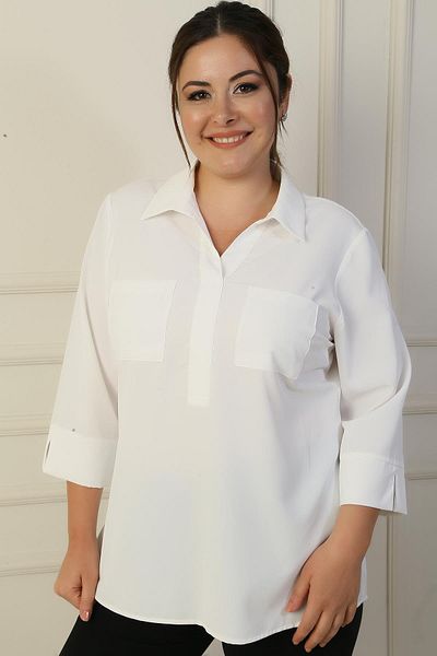 By Saygı Pocketed Polo Neck Quarter Sleeve Blouse - B.B.
