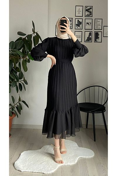 CYM Butik Rochie Hijab din șifon plisat neagră