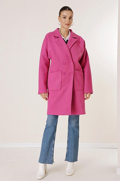 By Saygı Imported Stamp Coat with Handkerchief Collar, Lined Waist Belt and Bag Pockets