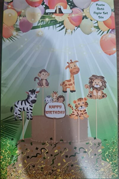 Bkmc 6 adet, Safari Temalı Doğum Günü Pasta Süsü Safari Baby Animal Pasta Süsü