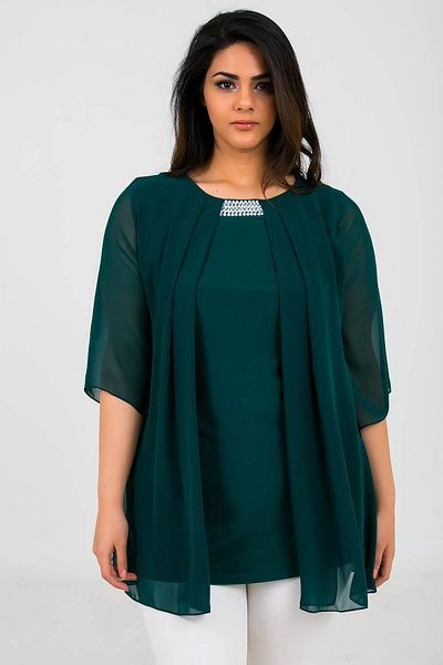 By Saygı Chiffon Lycra Blouse with Beaded Collar and Top