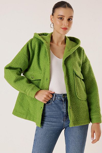 By Saygı Oversize plstěný kabát s kapucí a kapsami na tašky