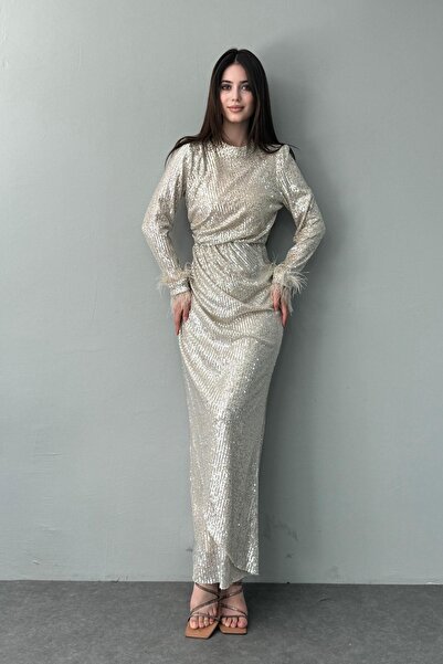 lizge giyim KOL SAÇAK PAYET ELBİSE