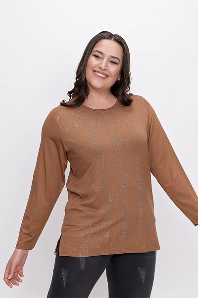 By Saygı Stone Stripe Pattern Long Sleeve Plus Size Lycra Viscose Blouse