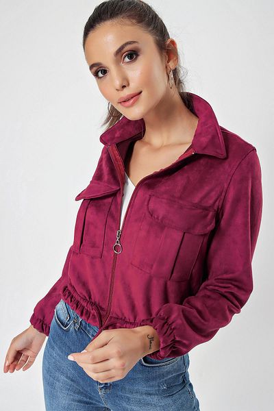 By Saygı Double Pocket Suede Coat with Elastic Waist
