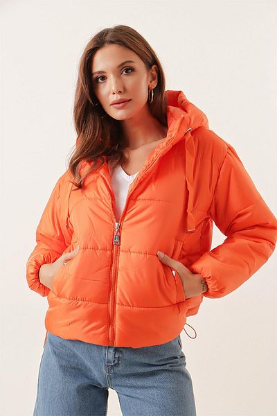 By Saygı Elastic Waist Pocket Hooded Lined Puffer Coat