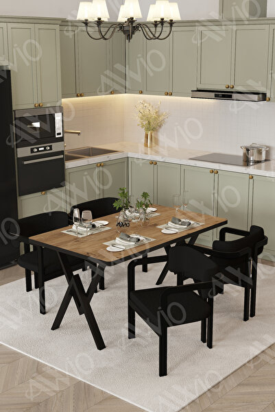 AVVİO Via Tokyo Bohem Ayak Sandalye 80x120 Yemek Masası Mutfak Masası 4 Kişilik