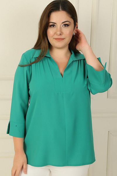 By Saygı Polo Collar and Quarter Sleeve B.B.Blouse