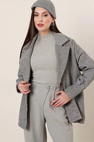 By Saygı Oversize Lined Cashmere Jacket with Cuff Sleeves Pockets