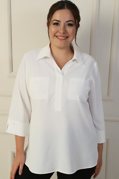 By Saygı Pocketed Polo Neck Quarter Sleeve Blouse - B.B.