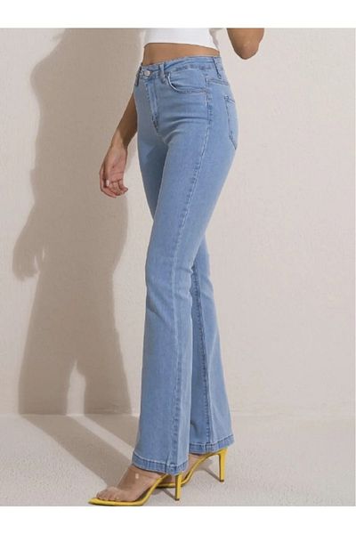 SANTA BELLA Pantaloni Lina albastru deschis cu picior evazat Jean Flare Femei Fadeproof Power Lycra Gathering Jeans