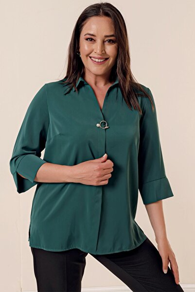 By Saygı Μπλούζα Polo Neck Quarter Sleeve Plus Size