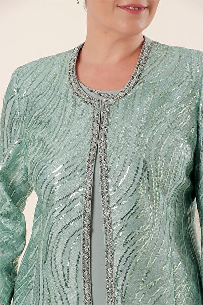 By Saygı Flitrová bunda s půlměsíčním rukávem podšité krepové šaty Plus velikosti 2dílná sada