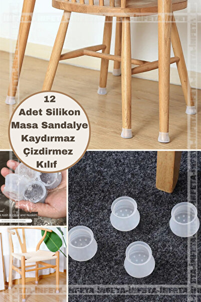 İnfeta 12 Adet Silikon Masa Sandalye Pabuç Kaydırmaz Silikon Koltuk Zemin Kor...