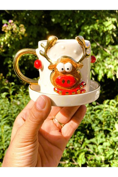 Celines Wonders Premium Quality 24 Carat Gold Detailed Handmade Deer Cup, Deer Mug, Christmas Mug, 140 ml