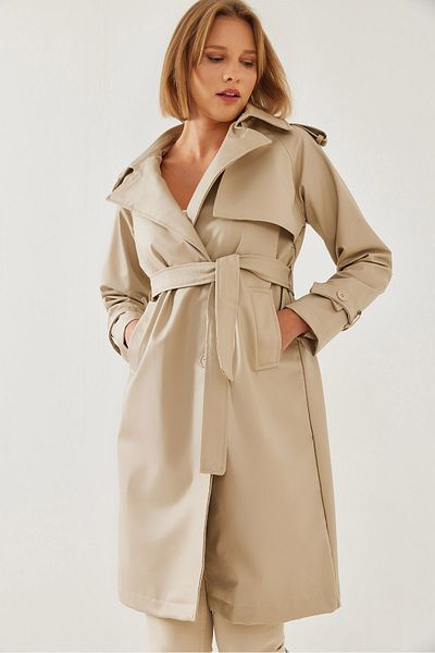 Bianco Lucci Damen-Trenchcoat aus Leder mit Aller-Detail vorne 2432 60351115