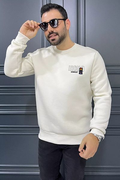 MİSHAR İTALİA Ανδρικό φούτερ Cream Crew Neck Κεντημένο
