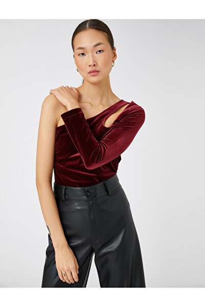 Koton Einschultrige Samtbluse mit Fensterdetail