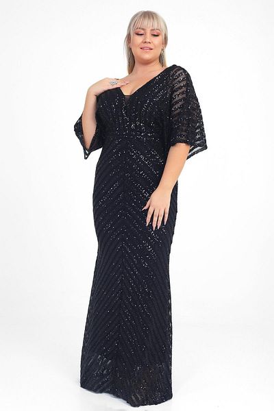 By Saygı Ottoban Sequin Lined B.B Long Evening Dress