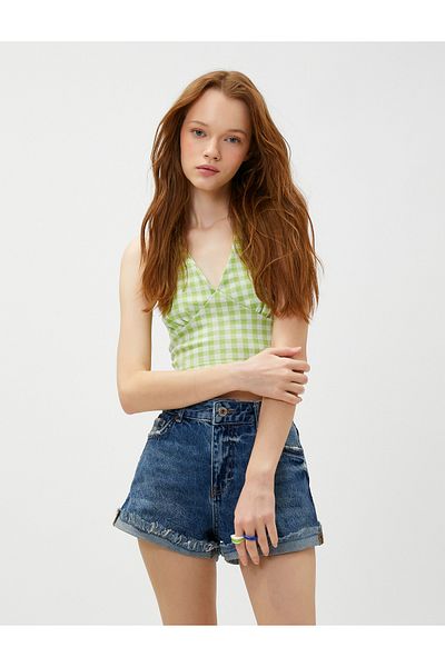 Koton Crop Top Halter Neck V-Neck