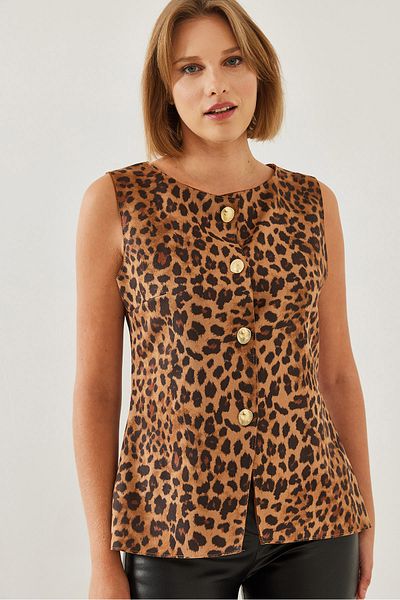 Bianco Lucci Damen-Weste aus Wildleder mit Leopardenmuster und Knöpfen 4460 60351220