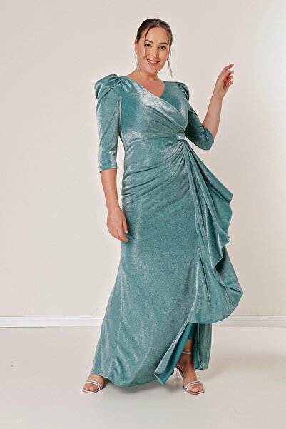 By Saygı Μακρυό φόρεμα τριών τετάρτων μανίκι, με φόδρα μπροστά, Glittery Plus Size