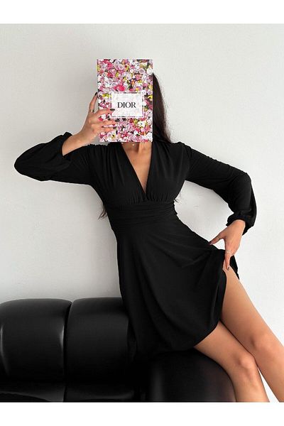 ELBEY Rochie nisipoasă cu mânecă lungă cu decolteu în V - mâneci elastice