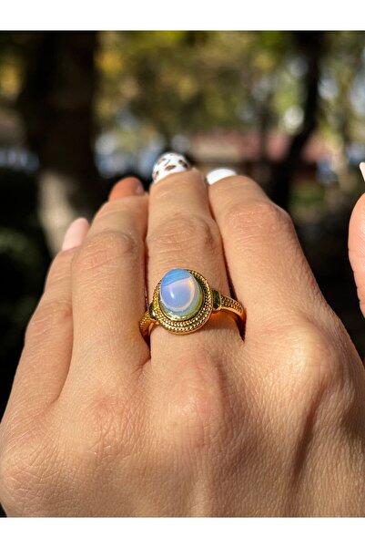 Pure Gem Opal Doğaltaş Yüzük Altın Kaplama Ayarlanabilir Kova, Balık, Burçlar...