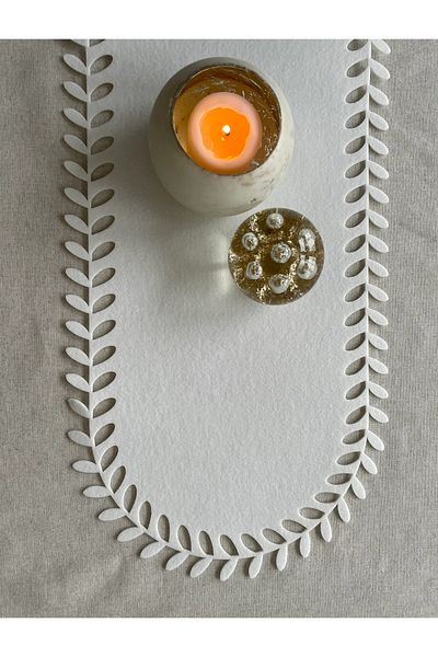 EVYA 40x110 cm Masa de Sufragerie Model Felt White Leaf - Serviciu American