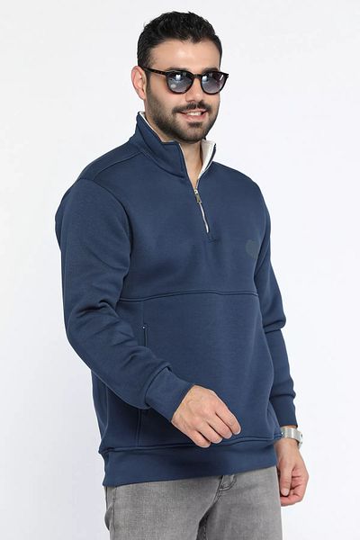 MİSHAR İTALİA Ανδρικό φούτερ με μισό φερμουάρ Navy Blue με διπλή όψη