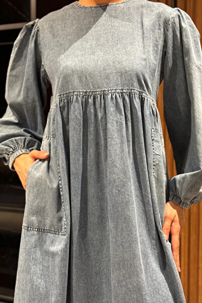 julude Blue Balloon Sleeve Jean Jeans Hijab Dress