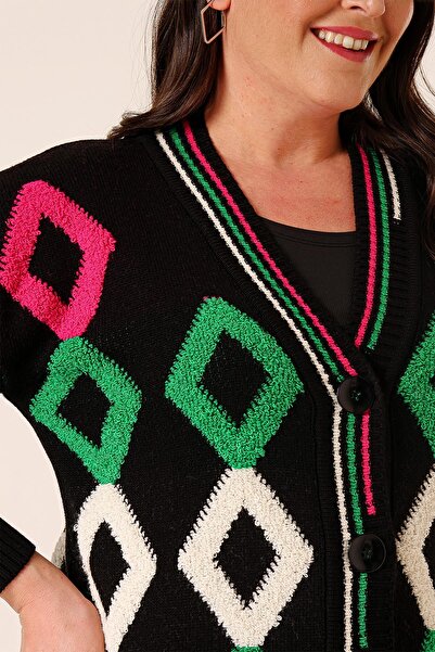 By Saygı Oversize Towel Baklava Pattern Long Knitwear Cardigan