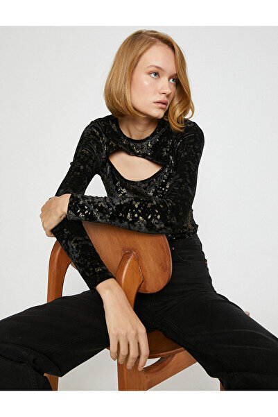 Koton Jacquard-Bluse mit Rundhalsausschnitt