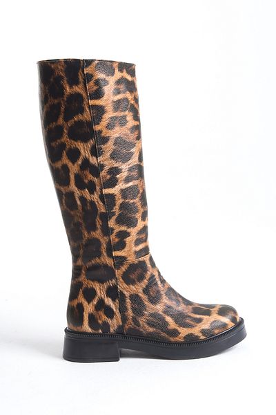 MARSEDO Leopard Print Women's Knee High Boots - Casual Hona with Zipper and Chunky Heels