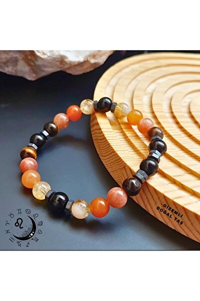 GİZEMLİ DOĞAL TAŞ Aslan Burcu Doğal Taş Bileklik 8 mm Sitrin Aventurin Turmal...