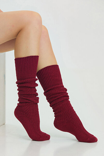 Clandestino Burgundy Knee High Seamless Wool Socks