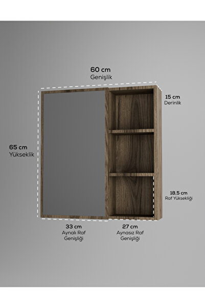 DEKORFİM DF16102BR Tek Kapaklı Aynalı Banyo Dolabı Çok Amaçlı Banyo Dolabı