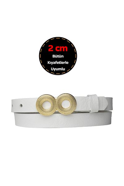 GoDeri Curea subțire de 2 cm alb lapte pentru femei cu cataramă de culoare aurie - 100% piele naturală, pentru rochie și pantaloni
