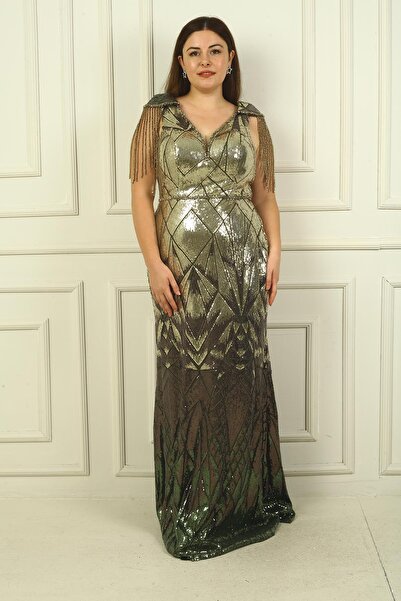 By Saygı Beaded Tassel Sleeve - Lined Long Evening Dress