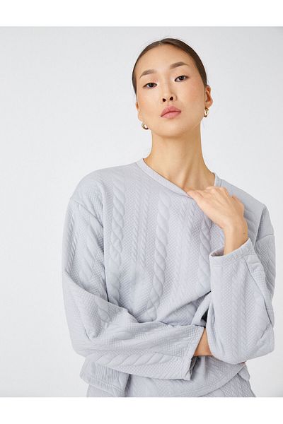 Koton Crop Sweatshirt Knitted Pattern Long Sleeve