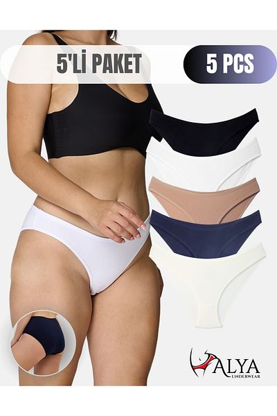 ALYA UNDERWEAR Chiloți pentru femei, slip din bumbac Lenjerie intima colorată - negru, alb, nud, bleumarin, ecru - 5 buc.