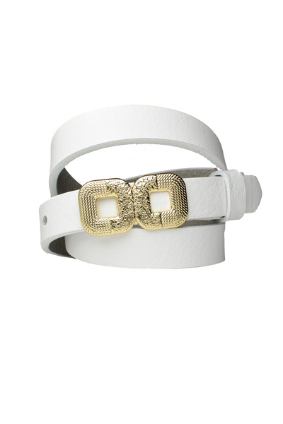 GoDeri Curea subțire de 2 cm alb lapte pentru femei cu cataramă de culoare aurie - 100% piele naturală, centură pentru rochie și pantaloni