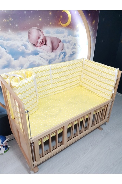 Baby Clime 70x130 Beşik Yatak Kenar Korumalık 4 Parça - Sarı Ince Zigzag Yıld...