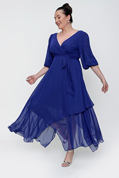 By Saygı Φόρεμα μακρύ σιφόν με διπλό στήθος με μπαλόνι