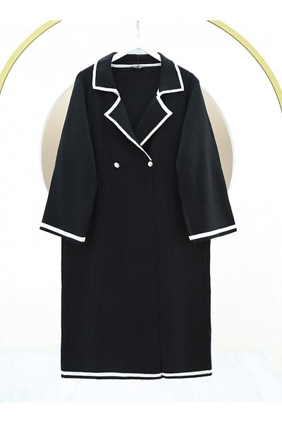 Modamorfo Long Knitwear Cardigan with Snap Pockets on the Front - Black